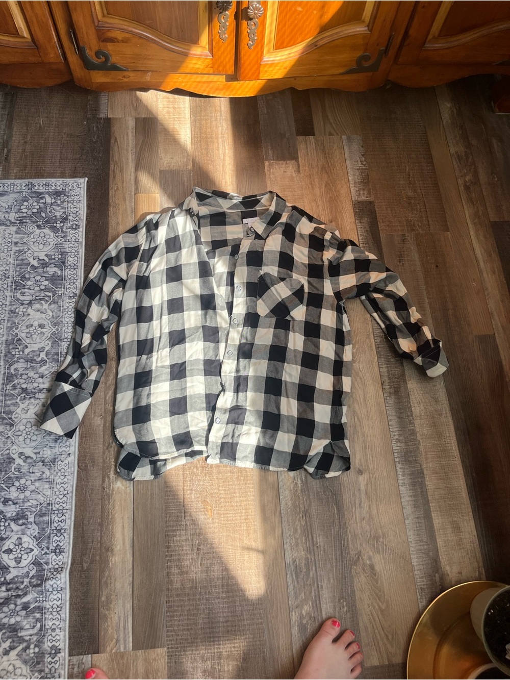 J. Jill Black and White Buffalo Check Button-Down Shirt